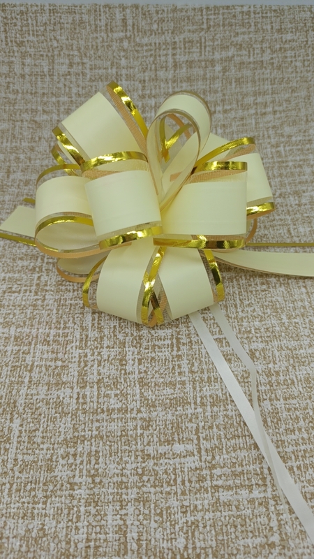 PSG870301--5'' Gold Line Organza Solid Ribbon Pull Bow for Wrapping Box or Floral Decoration