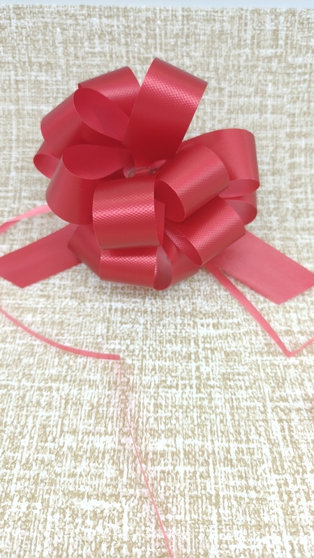 PSE870201--4''  Red Solid Embrossed Ribbon Bow for Party Gift PP Plastic Flower Pull String Bow