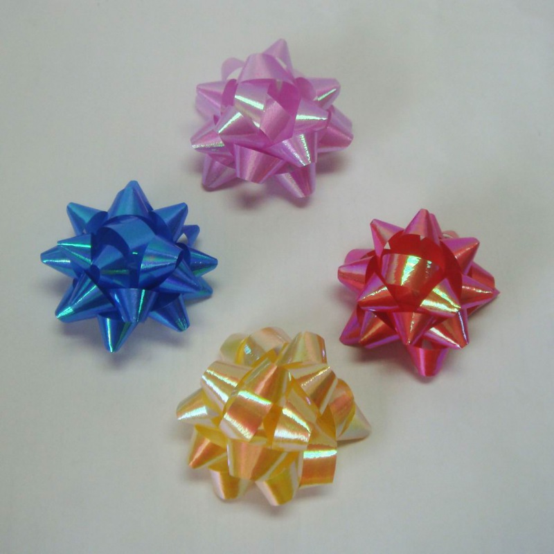 PR8105- Iridescent Rainbow Colorful Plastic Star Ribbon Bows 